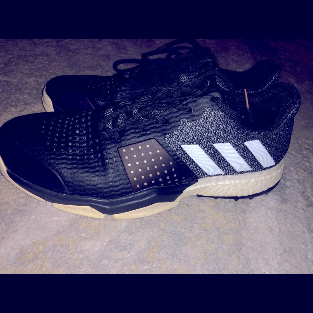 adidas Black Athletic Shoes with White Stripes
